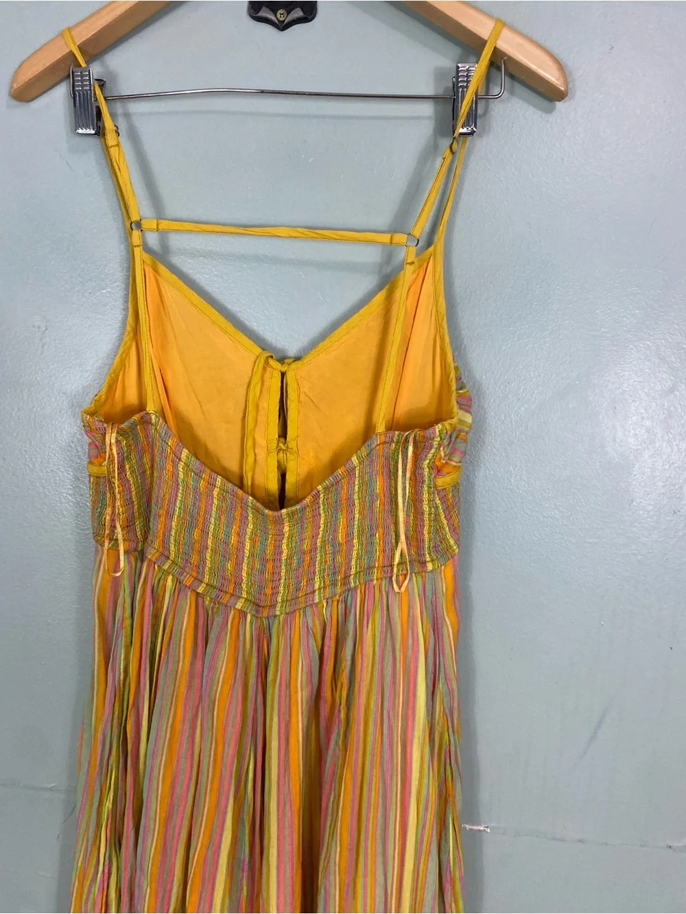 Free People Dream Weaver Maxi Dress Striped Yellow Rainbow Multi Sundress Large